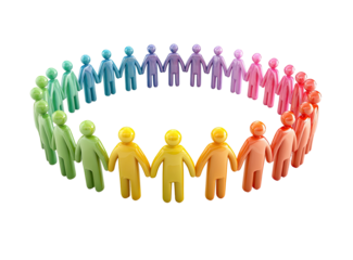 Colorful figures holding hands in a circle