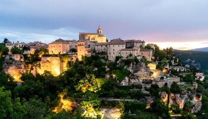 Picturesque hilltop town at twilight