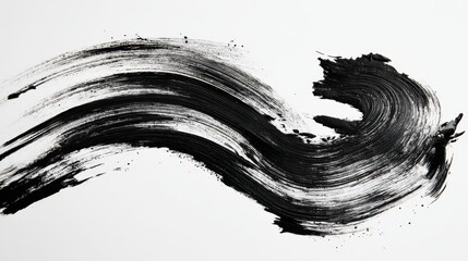 Abstract black ink brush stroke resembling a dynamic animal figure on white background