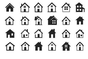 Fototapeta premium Collection of home and real estate icons black vector isolated