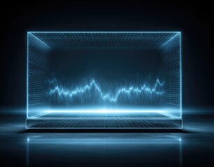 Holographic data display; glowing blue chart within a transparent box