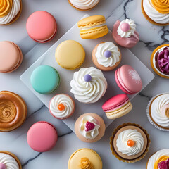 Obraz premium A Collection of Macarons and Delicious Cupcakes