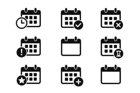 Calendar icon set vector flat symbols meetings deadlines schedule