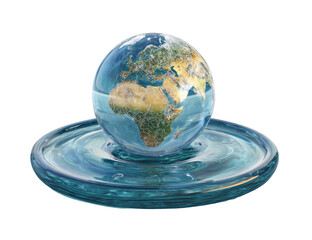 Earth sphere resting on a pool of water
