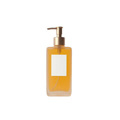 Fototapeta premium Empty rectangular bottle with gold pump.