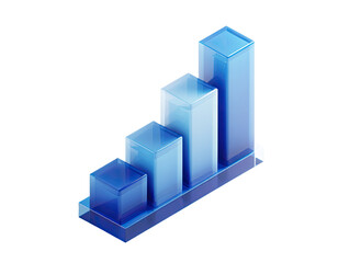 3D graphic of a rising bar graph.  Blue, translucent, cubes stacked to show upward trend.  Isometric view