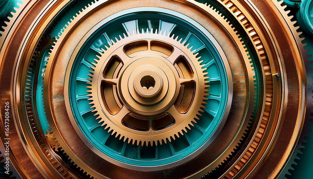 Aufkleber abstract image of a futuristic gear mechanism with glowing blue and orange elements. the intricate d