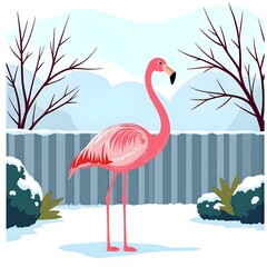 Obraz premium A graceful flamingo in a winter wonderland