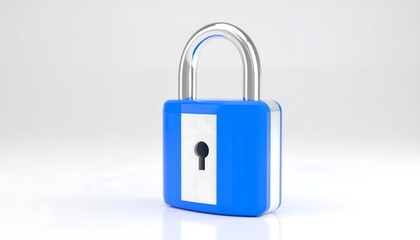 Fototapeta premium A bright, glossy, royal-blue padlock with silver accents sits against a plain white background.