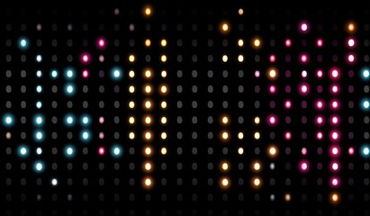 Colorful LED lights in vertical columns on dark background