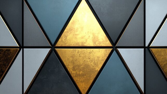 Geometric pattern with triangle tiles and gold accents