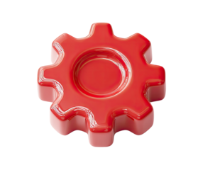 Red gear icon, glossy and three-dimensional