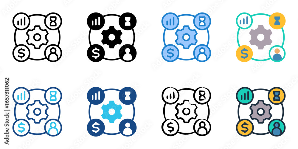 Poster project management icon set multiple style collection