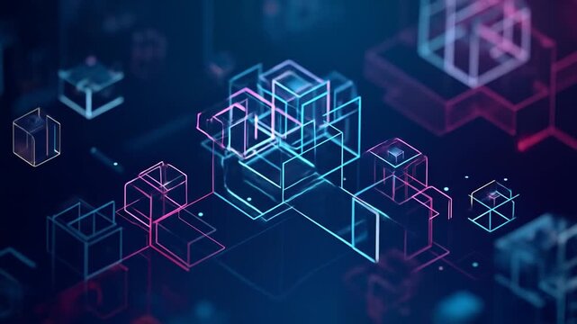 Abstract Geometric Shapes Forming Connection on Dark Background
