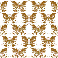 Butterfly seamless vector repeat pattern background, spring wallpaper. Cute girly pattern. Gold and white butterfly background, luxury design illstration print 300dpi