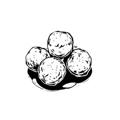 Stack Of Four Round And Textured Meatballs Resting Upon A Black Sauce Graphic Rendering