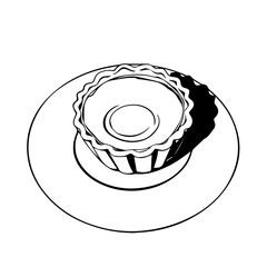 Simple Black And White Illustration Of A Small Pie On A Plate Against A White Background