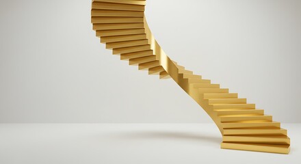 Empty white room with gold stairs
