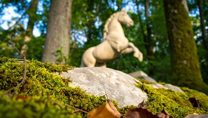 Obraz premium Stone horse statue in forest