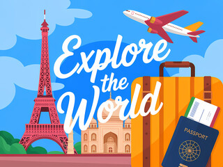 Inspirational Travel Scene with Famous Landmark and Luggage