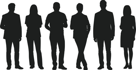 Business team silhouette standing confidently together, professional diverse group, corporate colleagues, teamwork, leadership, businesspeople, successful office team concept