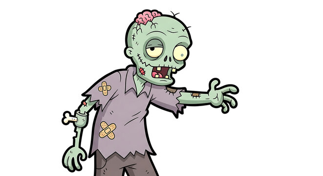 A funny cartoon zombie with a gun, a vector illustration for Halloween and costume design