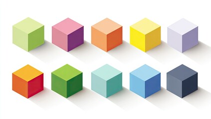 Fototapeta premium Ten pastel-colored isometric cubes with long shadows