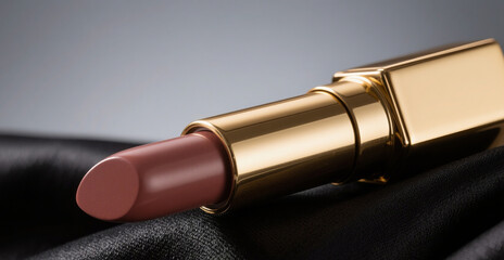 Luxury Lipstick with Golden Case on Black Satin Background &ndash; Elegant Beauty Product Photography