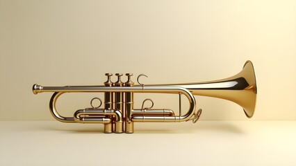 Naklejka premium Shiny brass trumpet isolated on clean solid background with professional copy space for creative design
