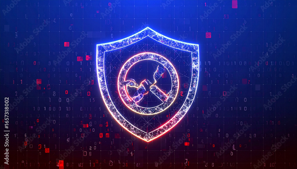 Poster digital shield against risk: this image encapsulates the essence of security in the digital realm, a