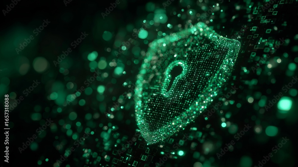 Aufkleber digital technology background with a glowing security padlock shield, concept for cybersecurity and 