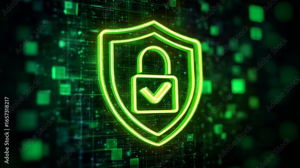 Aufkleber digital technology background with a security padlock, with a check mark, concept for cybersecurity 
