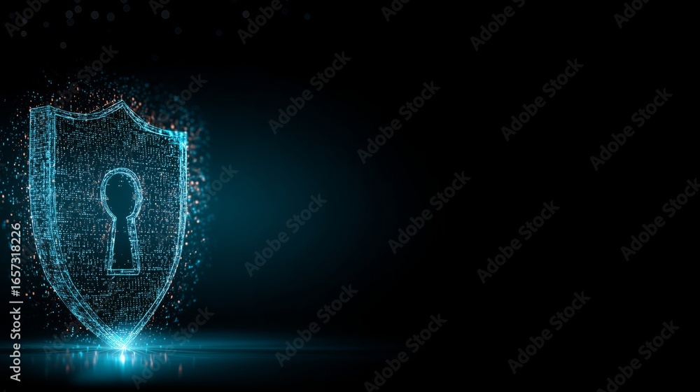 Aufkleber digital technology background with a glowing security padlock shield, concept for cybersecurity and 