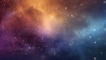 Cosmic nebula with orange, purple, and blue hues; scattered stars and dust