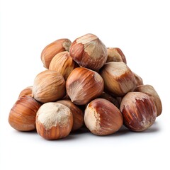 Obraz premium Heap of fresh hazelnuts on white background