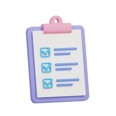 Fototapeta premium 3d icon of 3d render of a clipboard with a checklist and checkboxes isolated on transparent background