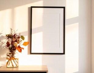 Blank frame mockup in autumn study room