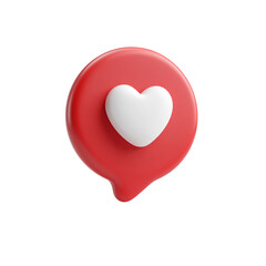 A stylized red heart shape with a white heart inside resembling a social media notification or like button isolated on transparent background