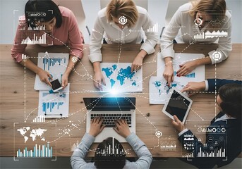 Imaginative visual of business people and financial firms staff . Concept of human resources , enterprise resource planning ERP and digital technology .