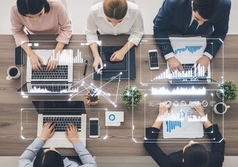 Imaginative visual of business people and financial firms staff . Concept of human resources , enterprise resource planning ERP and digital technology .