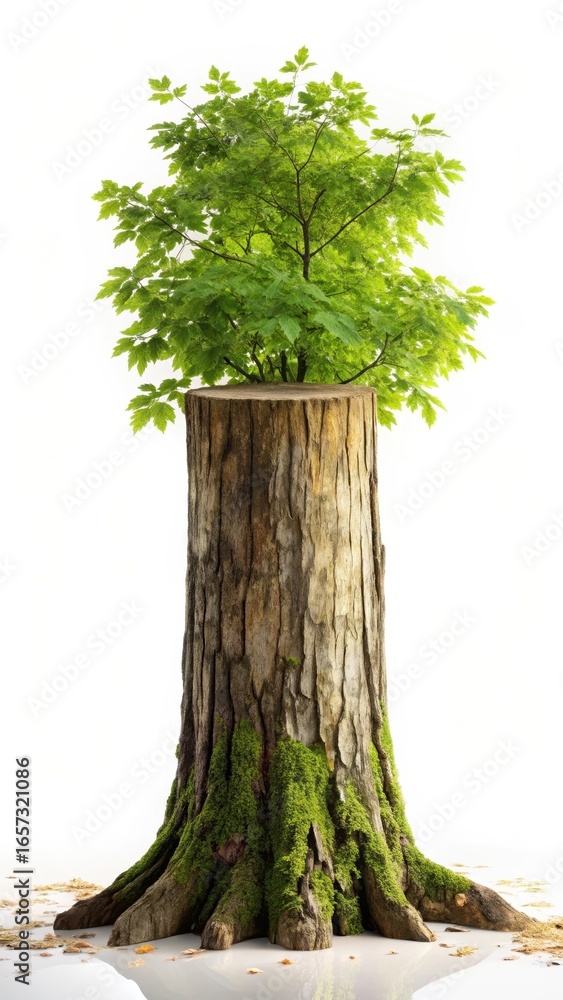 Wall mural a single tree trunk with a few branches extending from it on a white background