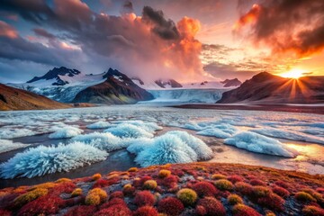 Naklejka premium Glacial Lagoon at Sunset