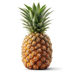 Fototapeta premium Ripe pineapple with spiky green leaves on white background