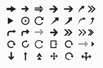 Set of black arrow vector icons isolated on white background