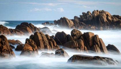 Dramatic coastal rock formations sculpted by the relentless power of the ocean waves.