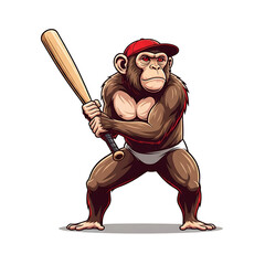 Cartoon Monkey Baseball Player with Bat