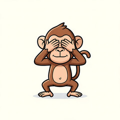 Obraz premium Cartoon Monkey Covering Eyes