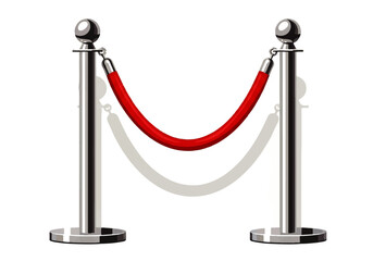 Polished Chrome Stanchions with Red Rope Barrier, Vector Illustration.