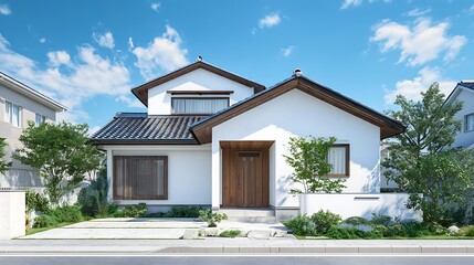 Classic Japanese House with White Walls and Tiled Roof / 白い壁と瓦屋根の伝統的な日本の家