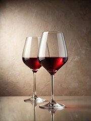 Red wine glasses on neutral background